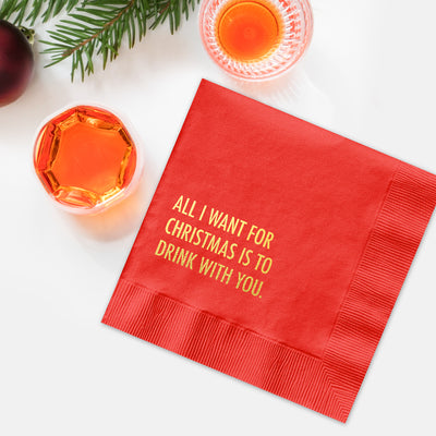 Drink with You Christmas Cocktail Napkin