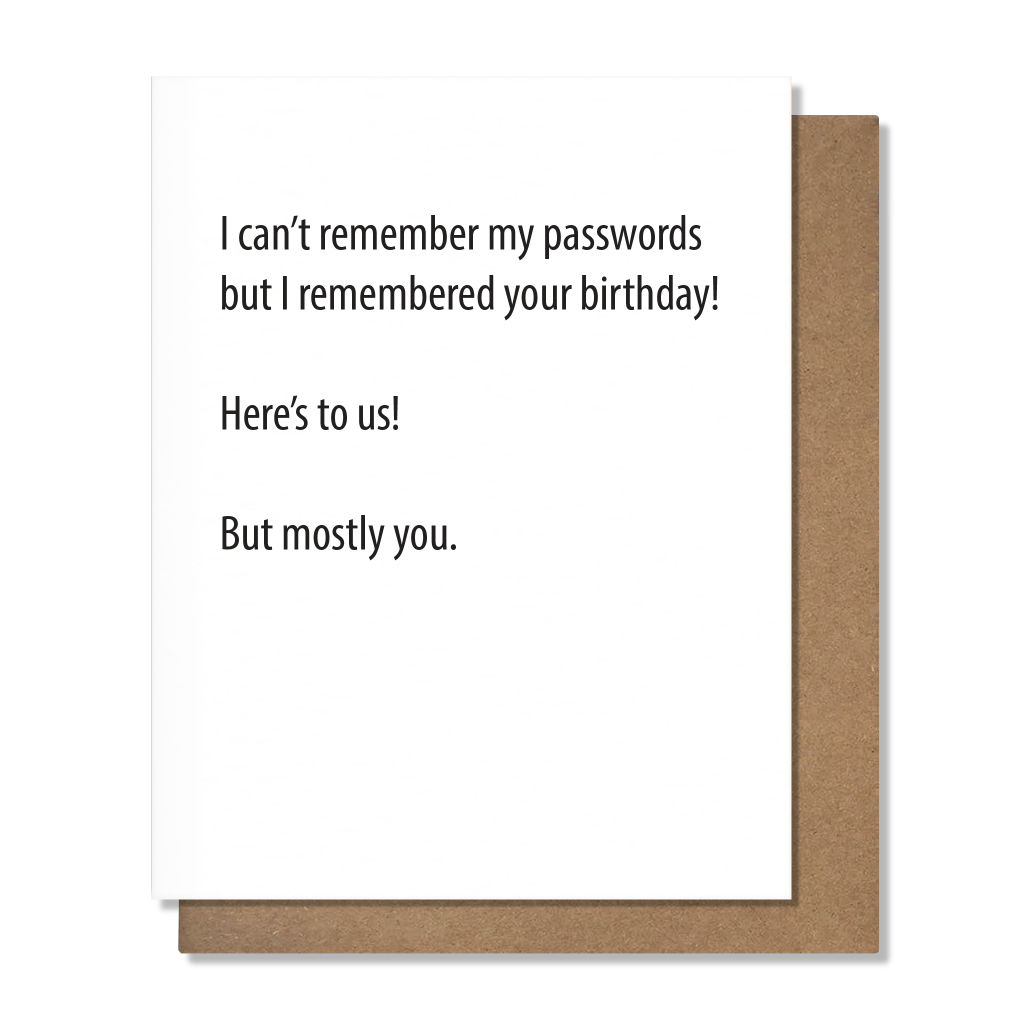 Passwords Funny Birthday Card